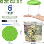 32 oz Plastic Containers with Lids, 6 Pack Stackable Freezer Soup Container, Reusable Clear Food Storage Meal Prep Containers for Snack Fruit, Microwave & Dishwasher Safe, with Pen & Brush