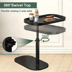 Adjustable Height C Shaped Side Table, Couch Tables That Slide Under, C Side Table Raised Edge, 360°Swivel C Shaped End Table, Small Coffee C Table, End Table for Sofa/Bed/Bathtub