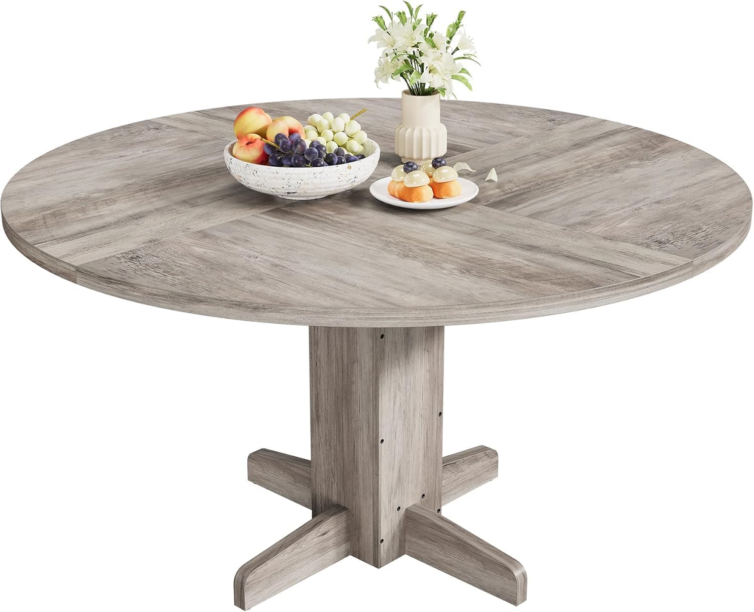 Round Dining Table for 4-6 People,Circle Dining Table, 47 Inch Farmhouse Kitchen Table with Sturdy Pedestal Base,Finish Circle Table for Dining Room, Living Room, Apartment