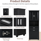 Merax 70" Tall Kitchen Pantry,Farmhouse Storage Cabinet with Adjustable Shelves,Farmhouse Pantry Cabinet with Tilt-Out Basket, for Kitchen,Dining Room,Living Room(Black)