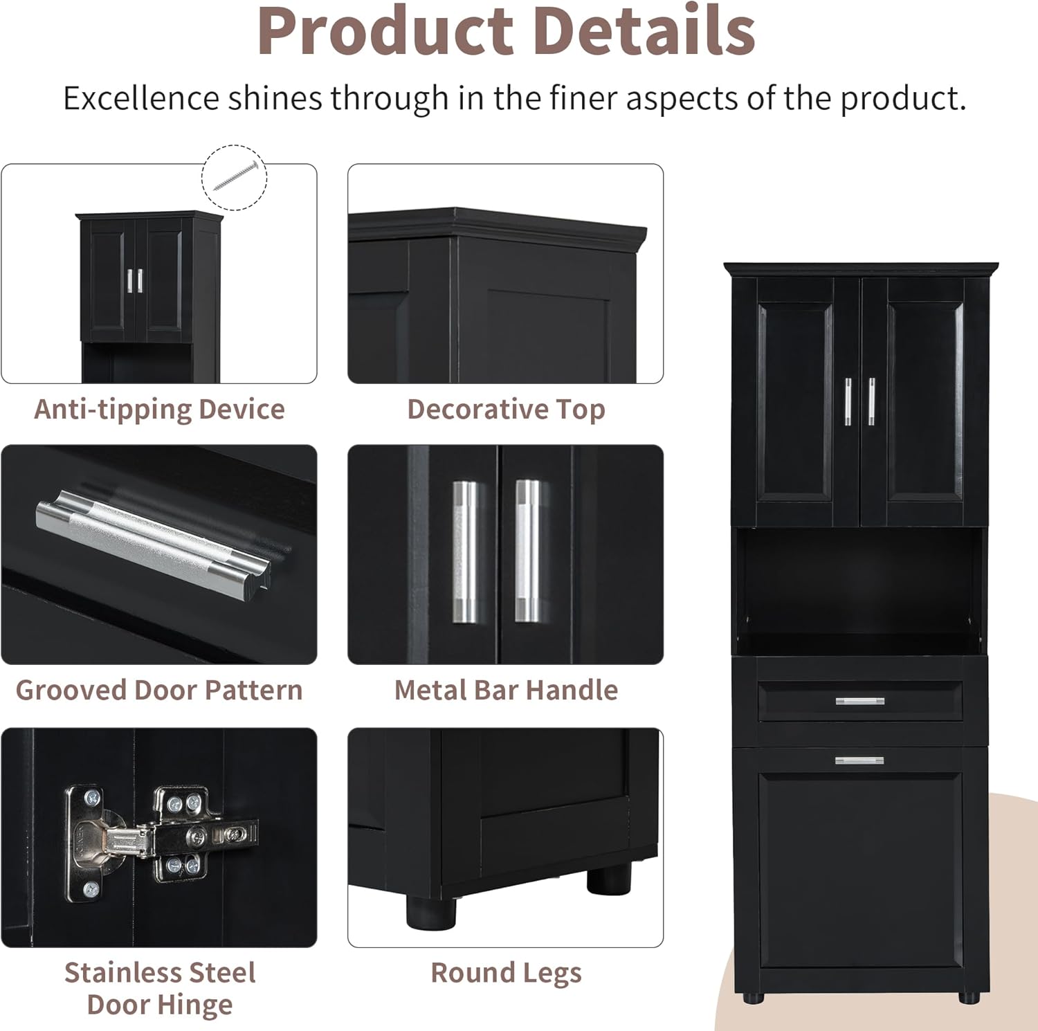 Merax 70" Tall Kitchen Pantry,Farmhouse Storage Cabinet with Adjustable Shelves,Farmhouse Pantry Cabinet with Tilt-Out Basket, for Kitchen,Dining Room,Living Room(Black)