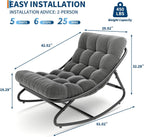 IDEALHOUSE Outdoor Rocking Chair with Metal Frame, Adjustable Papasan Rocker, Waterproof Comfy Cushion, 450lbs Capacity, for Patio, Porch, Garden, Living Room, Dark Grey