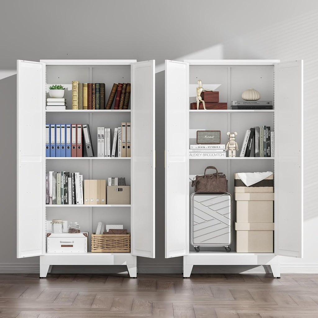 COFaR White Farmhouse Storage Kitchen Pantry Cabinet with 2 Barn Door, 3 Adjustable Shelves and Legs, for Cupboard/Dining Room/Bathroom/Living Room/Office/Laundry Room (White, 61" Farmhouse)