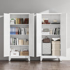 COFaR White Farmhouse Storage Kitchen Pantry Cabinet with 2 Barn Door, 3 Adjustable Shelves and Legs, for Cupboard/Dining Room/Bathroom/Living Room/Office/Laundry Room (White, 61" Farmhouse)
