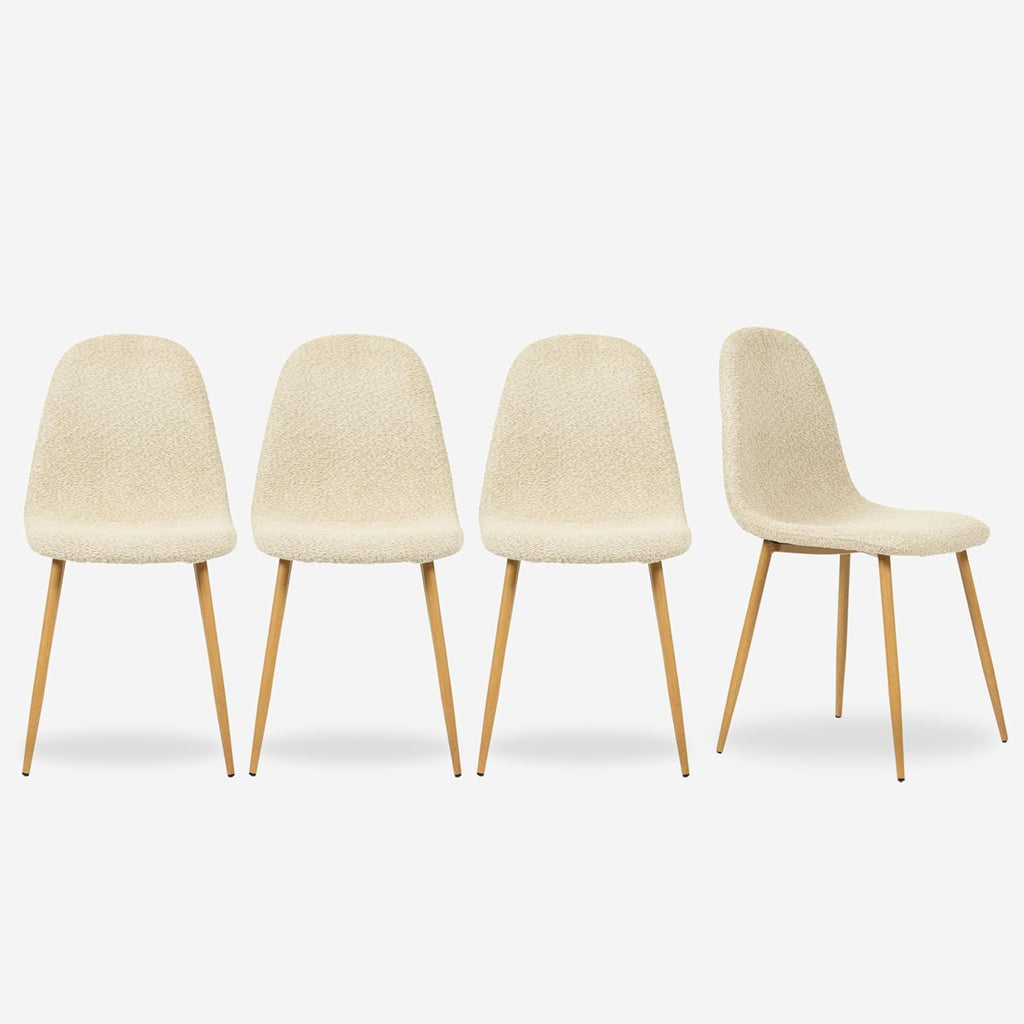 FurnitureR Modern Mid Century Leathaire Upholstered Kitchen Dining Chair, Armless Leisure Accent Chair with Black Metal Legs Space Saving for Dining Kitchen Living Room (Beige Chenille, Set of 4)