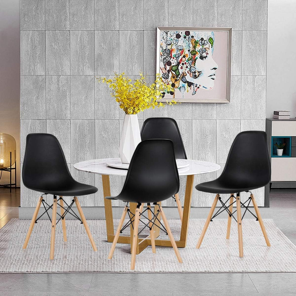 GOFLAME DSW Dining Chairs Set of 4, Shell Plastic Chairs with Wooden Legs, Modern Style Armless Chairs for Living Room Kitchen Bedroom, Kitchen Side Chairs for Dining Room, Living Room, Black