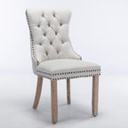Ball & Cast Contemporary Upholstered Dining Chairs Set of 2, Button Tufted Kitchen Side-Chairs with Hang Ring & Nailhead Trims & Solid Wood Legs, 2-Piece Backrest Traditional Chair, Linen Beige
