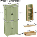 Scurrty Kitchen Pantry Cabinet, 69'' Pantry Storage Cabinet with 4 Doors and Shelves, Farmhouse Kitchen Cabinet with 3 Drawers, Freestanding Wooden Cupboard for Living Room and Dinning Room (Green)