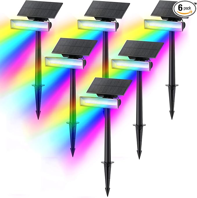 Consciot Solar Spot Lights, 54 LEDs 7 Multicolor Changing, Solar Spotlights Waterproof IP67, Outdoor Spotlights for Yard Garden Landscape, 6 Pack