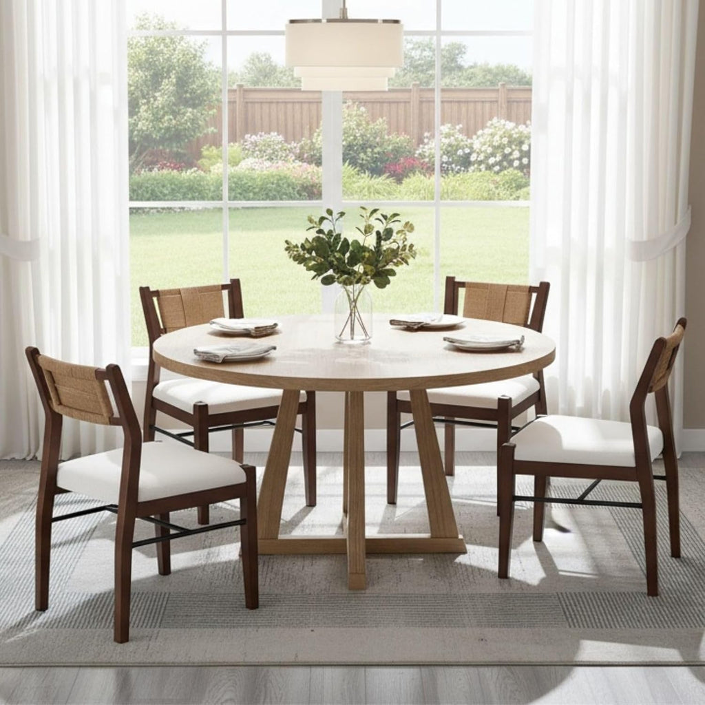 BESTANO Modern Armless Dining Chairs with Rope Woven Back Set of 2, White Upholstered Kitchen & Dining Room Chairs, Mid-Century Classic Farmhouse Wooden Side Chair