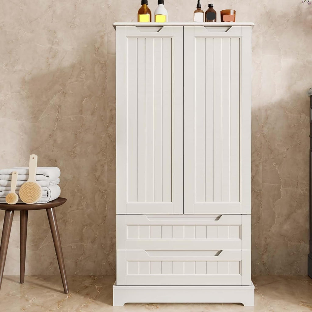 Gizoon Kitchen Pantry Cabinet with Drawers for Ding Room, 47" Small Food Pantry Storage Cabinet with 6 Door Shelves for Snack and Spice, Craft Storage Cabinet for Craft Room, White, Painted