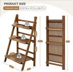 Bamboo Ladder Shelf 3-Tier Foldable Plant Stand, 23.6"W x 15"D x 39.4"H Freestanding Flower Pot Display Rack for Garden, Balcony, Patio, or Living Room, Walnut