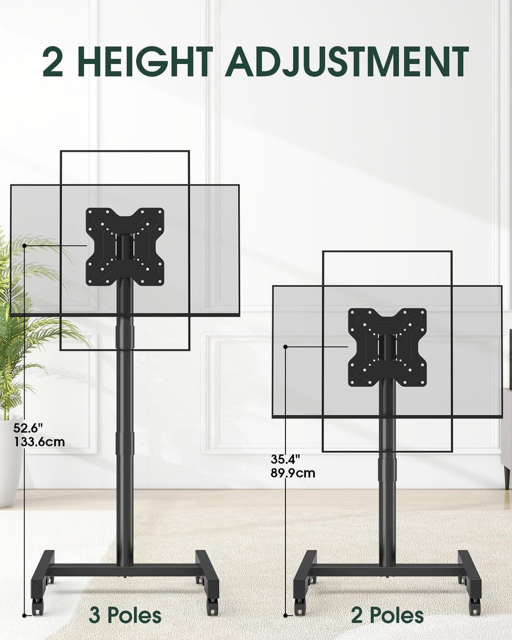 Mobile Rolling TV Stand on Wheels for 13-50 inch Screens, Black | Portable TV Stand for Outdoor, Bedroom, and Living Room, Locking Caster, Tilt Angle and Height Adjustment, Max Vesa 200x200mm