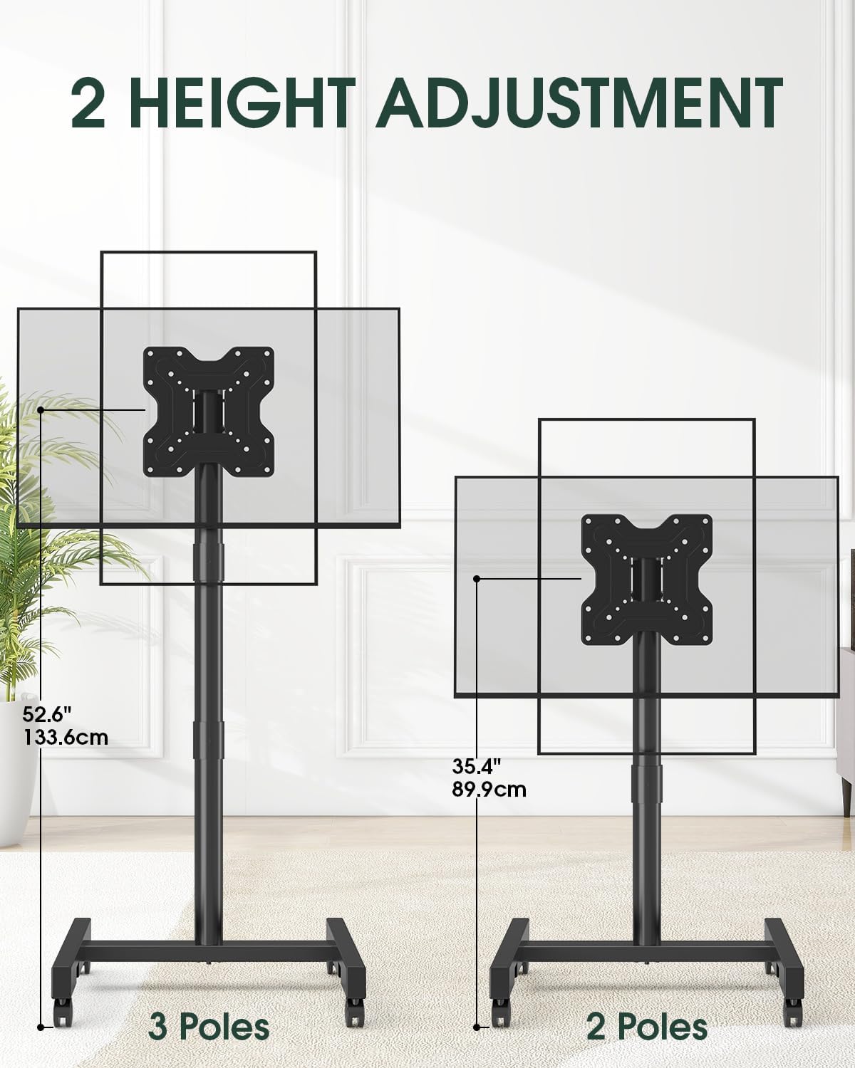 Mobile Rolling TV Stand on Wheels for 13-50 inch Screens, Black | Portable TV Stand for Outdoor, Bedroom, and Living Room, Locking Caster, Tilt Angle and Height Adjustment, Max Vesa 200x200mm