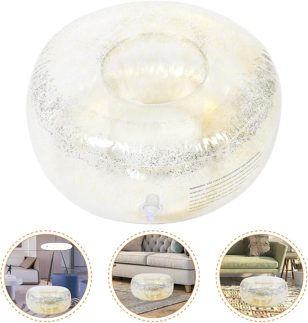 Luxshiny Inflatable Outdoor Indoor Pouf Patio Footrest Stool, Lightweight Round Footstool for Patio Garden, Camping, Bedroom, Living Room