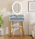 YOURLITE Small Makeup Vanity Desk with Mirror and Lights | Compact Vanity, 3 Lighting Modes, Adjustable Brightness, 3 Drawers, Cushioned Stool