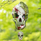 Skull Wind Spinner Halloween Decor 12inch Stainless Steel Garden Wind Spinner Outdoor 3D Kinetic Hanging Wind Sculptures Metal Yard Art Unique Gift Home Decorations