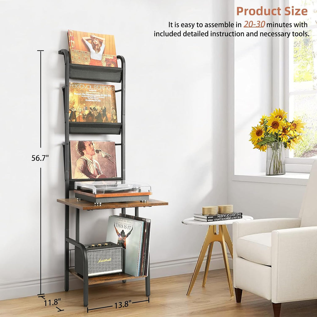 Tewinko Record Player Stand with Vinyl Storage, Record Player Table with Vinyl Record Storage up to 200 Albums, Turntable Stand with Record Holder Display Shelf, Record Player Cabinet Organizer Rack