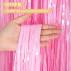 10 Pack Pink Foil Curtain Backdrop 3.2ft x 8.2ft Macaron Tinsel Foil Fringe Curtains Streamer Photo Booth Backdrop for Birthday Party Baby Shower Engagement Wedding Holiday Decoration (Macaron Pink)