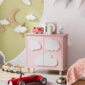 Anbuy Sideboard Buffet Cabinet with Storage 2 Doors, 31.5'' Cloud Buffet with Decoration, Scalloped Coffee Bar with Adjustable Shelf for Kitchen, Living Room (Pink & White)