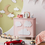 Anbuy Sideboard Buffet Cabinet with Storage 2 Doors, 31.5'' Cloud Buffet with Decoration, Scalloped Coffee Bar with Adjustable Shelf for Kitchen, Living Room (Pink & White)