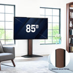 VIVO Dual-Column TV Floor Stand for 32” to 85” Screens with Heavy Duty Base, Tilting Mount with 5 Set Height Adjustments, Black and Dark Walnut, STAND-TV85JS