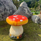 Small Mushroom Shape Ottoman, Outdoor Garden Resin Decorative Mushroom Stool, Resin Sculpture Decoration, Patio Decor(Orange)