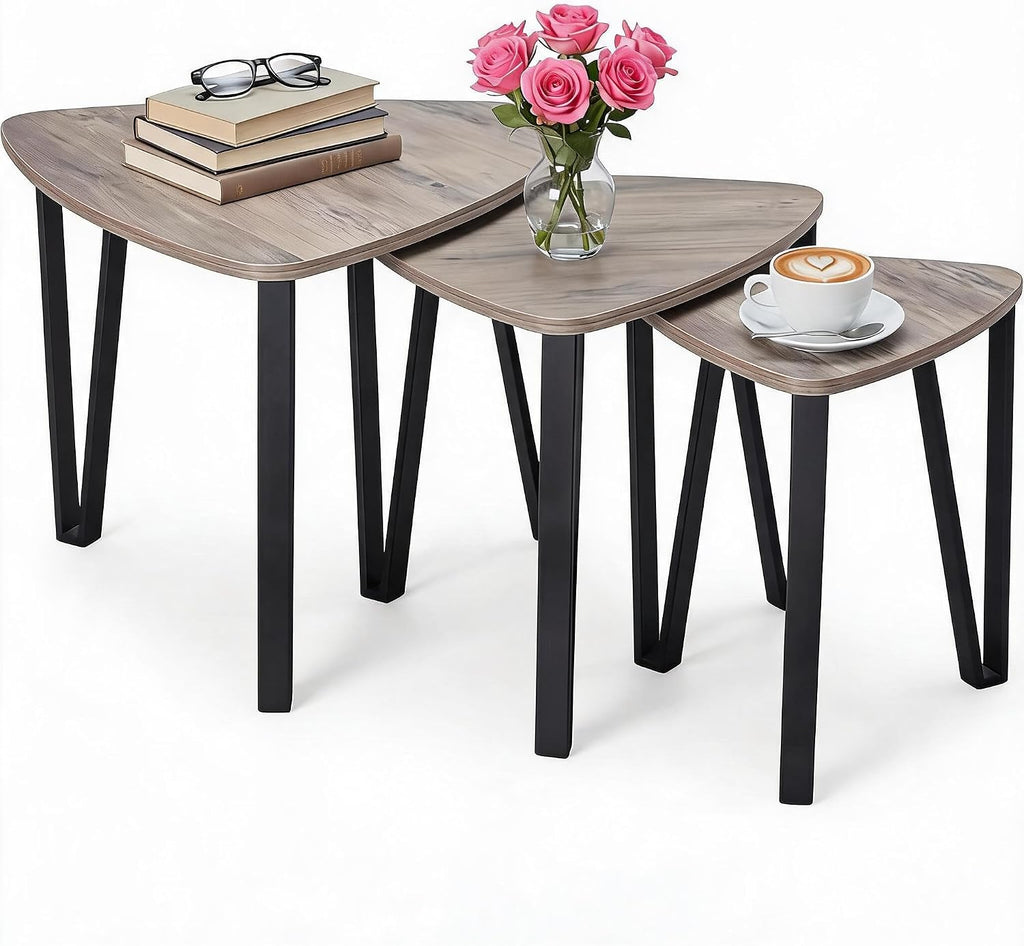 Nesting Coffee Tables Set of 3,Rustic Industrial Triangle Side End Table for Home