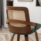 Set of 2 Kitchen & Dining Room Chairs - Green Dining Chairs with Walnut Bentwood Frame, Ergonomic Rattan Back, Curved Arms, Rattan Dining Chairs for Living Room/Reception/Kitchen/Desk (Walnut Green)