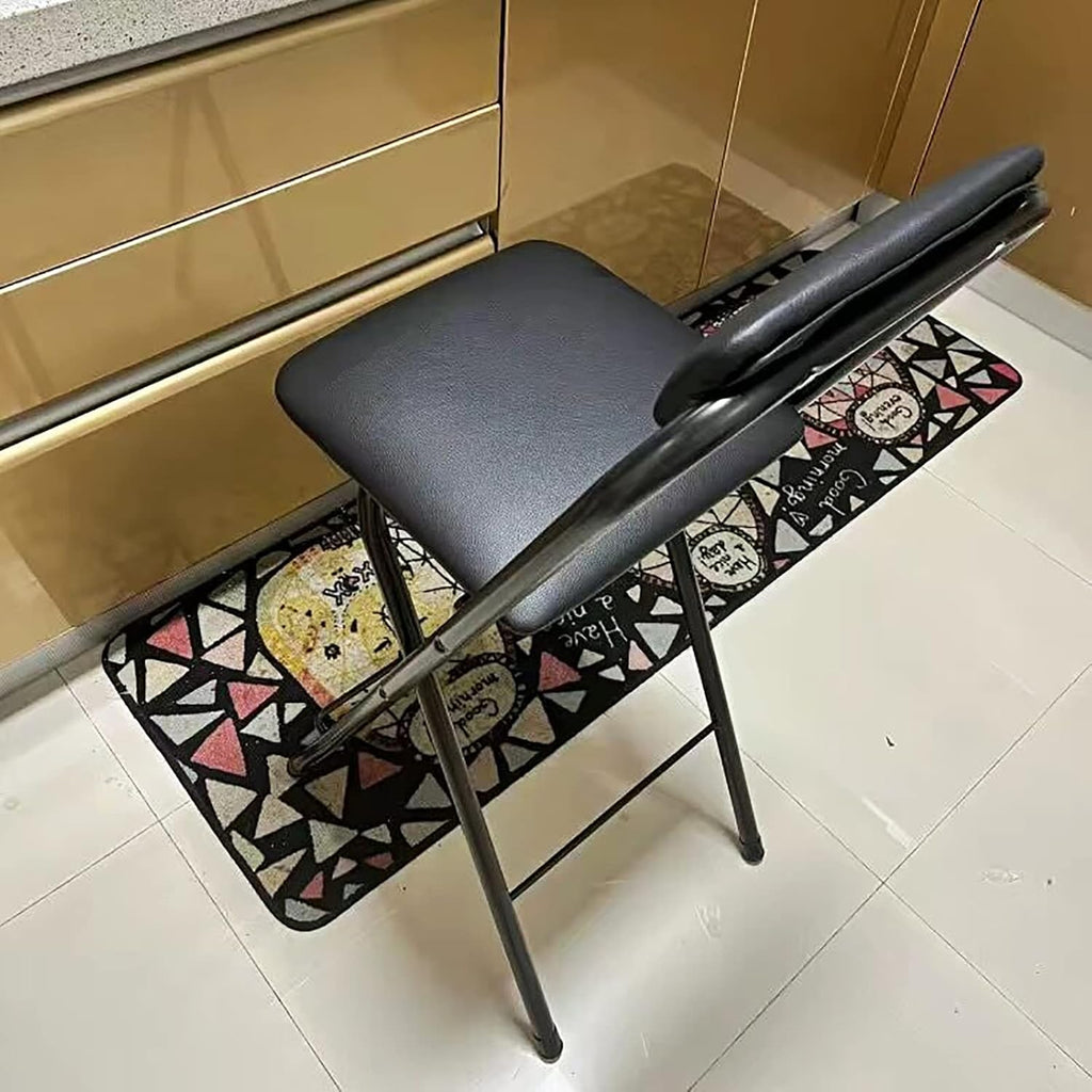 DSHOME Folding Bar Stool with Backrest,Leather Padded Counter Height Foldable Stool,Portable Folding Stool Tall Bar Stools for Outdoor Kitchen Shop Cafe,1 PC,Black,seat Height 25.5inch