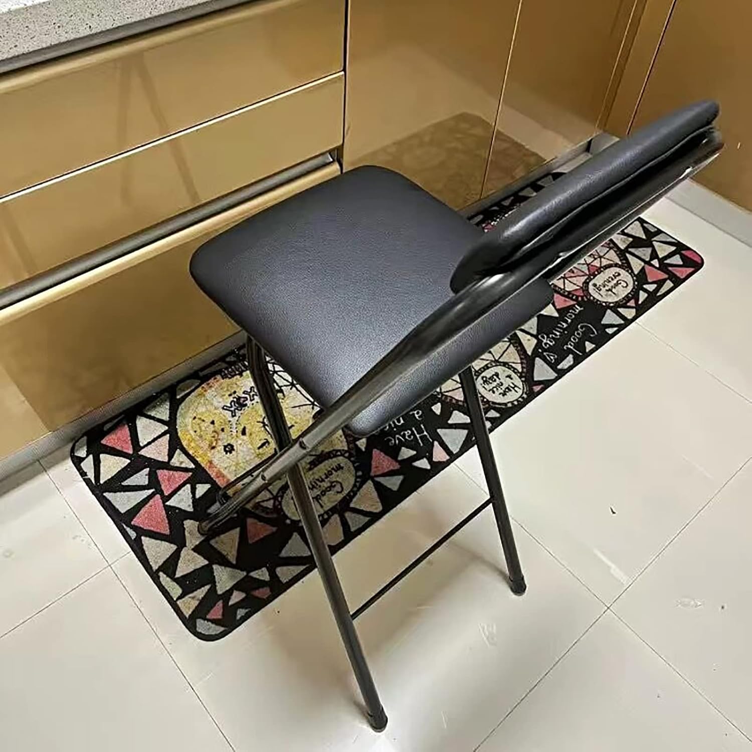 DSHOME Folding Bar Stool with Backrest,Leather Padded Counter Height Foldable Stool,Portable Folding Stool Tall Bar Stools for Outdoor Kitchen Shop Cafe,1 PC,Black,seat Height 25.5inch