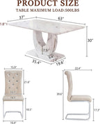 Dining Table Set for 6, Kitchen Table Chairs Set of 6, Modern Dining Room Set 63'' Marble Dinner Table PU Leather Upholstered Chairs for Kitchen (Beige-cro)