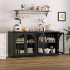 ONBRILL 63 Inch Sideboard Buffet Cabinet with Glass Doors and 4 Doors Black