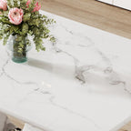 JUFU 63" Faux Marble Dining Table for 4-6 People, Modern Rectangular Kitchen & Dining Room Table, White Marble-Look MDF Tabletop with U-Shaped Pedestal Base, Easy Assembly Dining Table