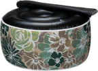 Magpie Fabrics Inflatable Stool Ottoman Pouf D20 xH9, Outdoor Round Footrest Footstool, Portable for Patio Garden Travel Camping - Green Floral