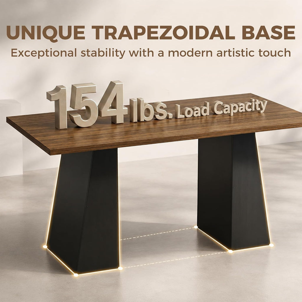 HOMCOM Modern Dining Table for 6, 63" Rectangle Kitchen Table with Trapezoid Pedestal Base, Dining Room Table for Home, Apartment, Livign Room Black and Light Walnut