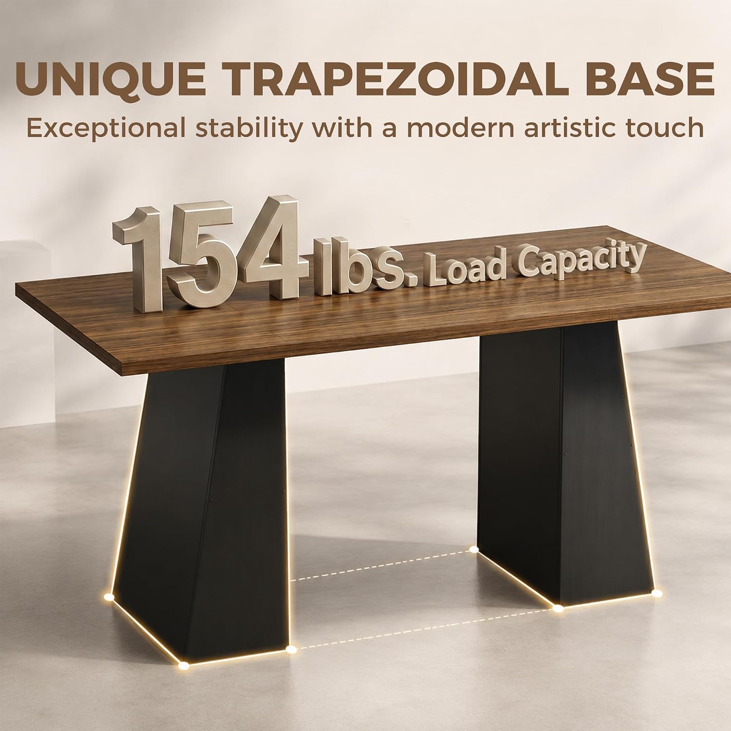HOMCOM Modern Dining Table for 6, 63" Rectangle Kitchen Table with Trapezoid Pedestal Base, Dining Room Table for Home, Apartment, Livign Room Black and Light Walnut