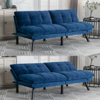 Modern Navy Blue Velvet Convertible Folding Futon Couch Sofa Bed | Adjustable Pillow Top Arm Memory Foam Couch Double Loveseat Sofa for Compact Living Space,Dorm,Game Studio,Apartment,Bedroom