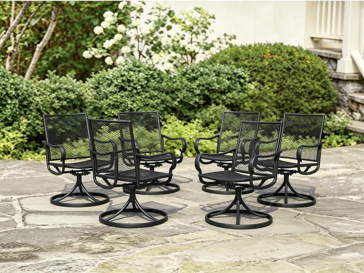 Outdoor Swivel Rocker Dining Chair Set of 6, All Weather Patio Dining Chair with Textilene High Back and Metal Frame, Backyard, Lawn Garden and Deck Porch Patio Furniture Set