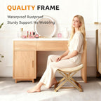 Vanity Stool Chair - Upholstered Makeup Stool with Leather Cushion - Modern Small Ottoman for Bedroom, Living Room, and Bathroom
