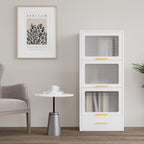3-Tier Metal Kitchen Storage Cabinet with Drawer, Freestanding Microwaves Rack, Flip-up Acrylic Doors for Living Room & Dining Room, White