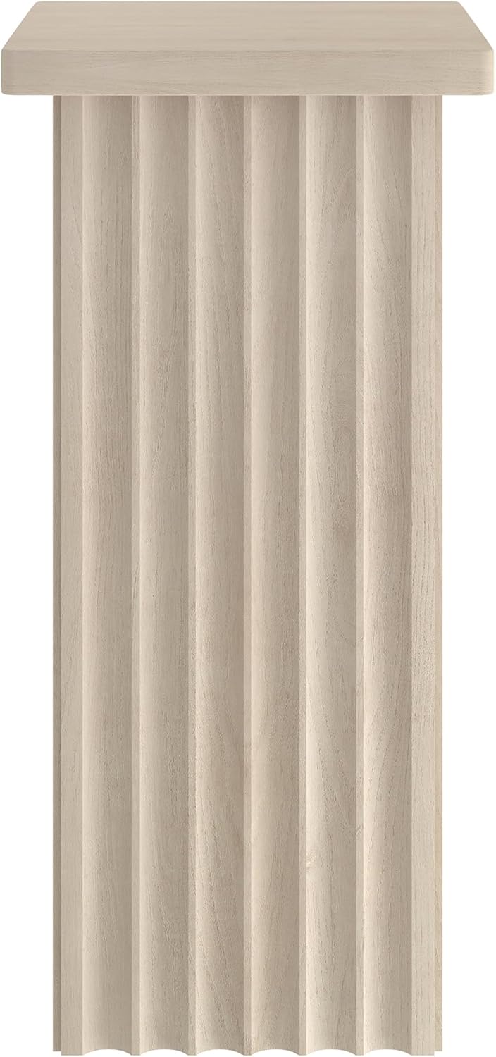 Henn&Hart 11'' Fluted Modern Wooden Square End Table, Ribbed Side Table, Nightstand for Living Room, Office, Family Room, or Bedroom, Alder White