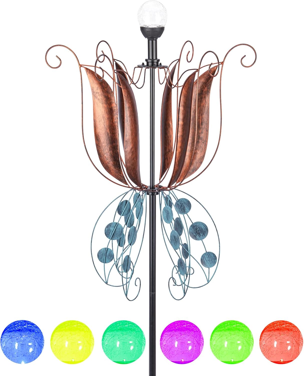 MUMTOP Wind Spinner Outdoor Large, 83 Inch Metal LED Wind Sculptures, Tulip Windmill for Yard Art, Garden Decor