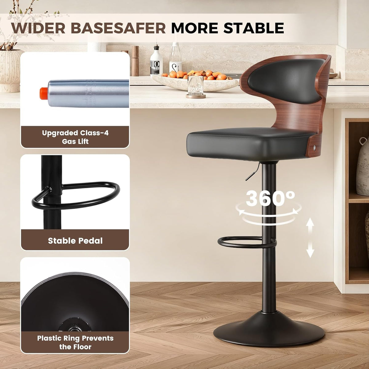 Miereirl 5-Piece Bar Table Set, 63" Counter Height Dining Table with 4 Swivel Barstools, Industrial Wooden Kitchen Island Table Set with Footrest and Backrest for Dining Room, Home Bar