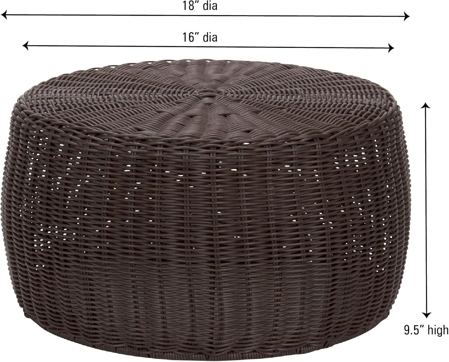 Household Essentials Round Handwoven Resin Storage Stool Ottoman, Brown