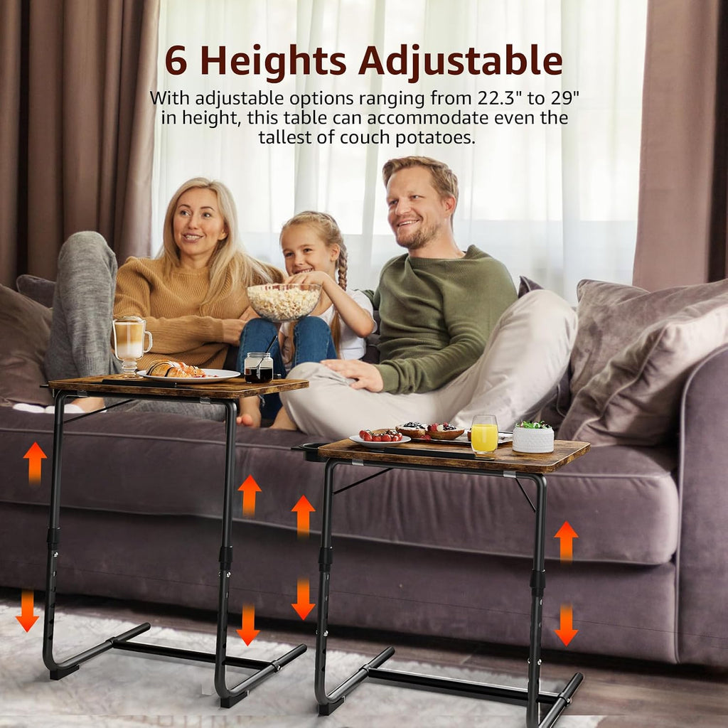TV Trays Set of 4 - Folding TV Tray Adjustable Dinner Trays for Eating On Couch Wooden Tables Mate Stand Foldable Rustic Desk with Cup Holder Portable