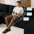 ivoros 125" Cloud Couch Sectional, Modular Sofa with Cup Holder and Storage Pocket, Corduroy U Shaped Sofas, Couch in a Box, No Assembly Required, Black Couches for Living Room