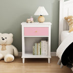 26.77''H Wooden Nightstand with One Drawer One Shelf, Pink ﻿,for Small Spaces