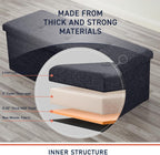 Ornavo Home 43 Inch Folding Extra Large Storage Bench, Linen, Black | Upholstered Tufted Ottoman with Lid; Foot Rest Stool; Ideal for Bedroom, Living Room or Entryway