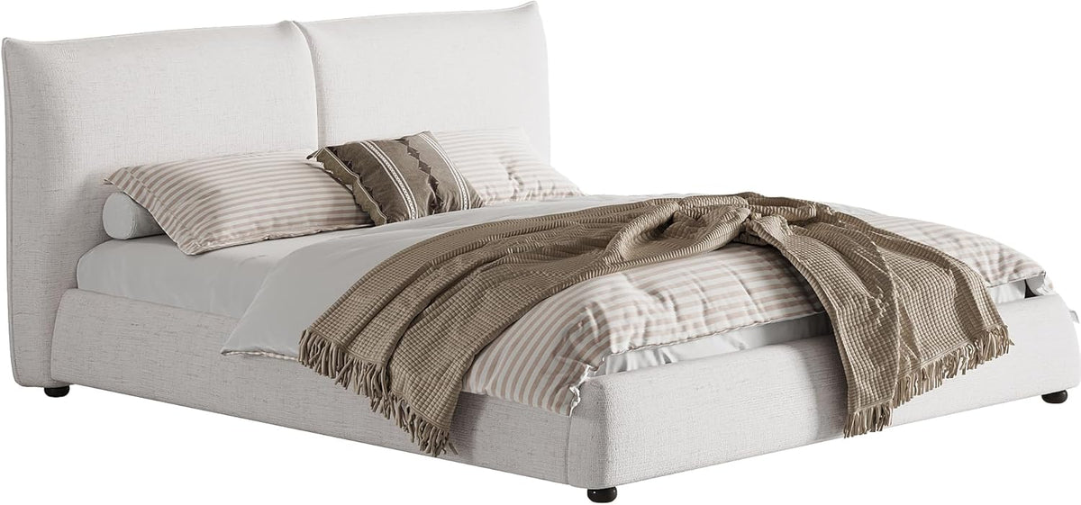 Merax Modern Upholstered Bed Frame with High Pillow-Back Headboard